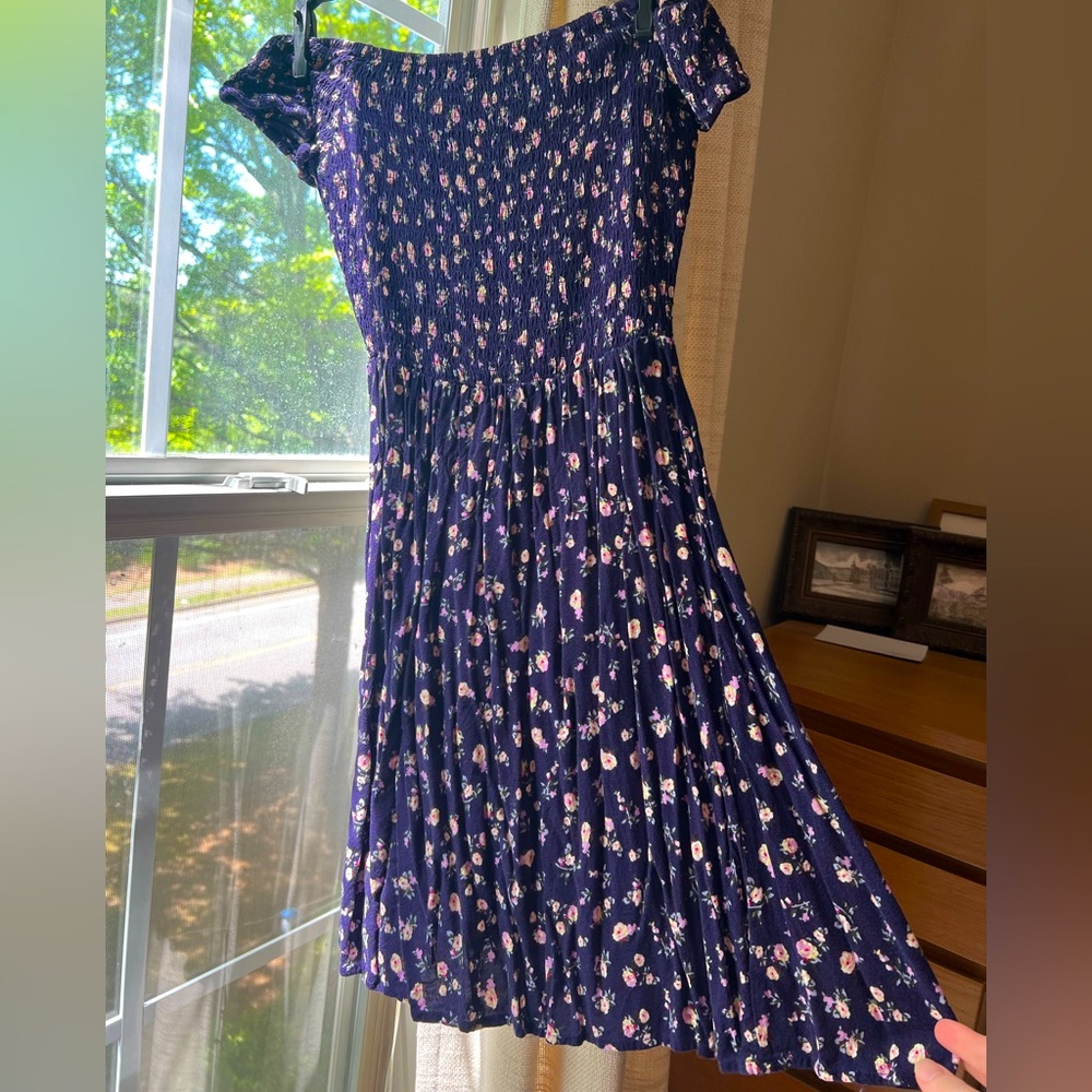 Mossimo Supply Co. Navy Floral Smocked Midi Dress